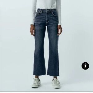 Zara Dark Blue Cropped Flared Jeans